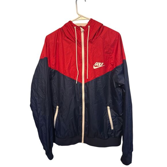 Nike Golf Dri-Fit Hooded Windbreaker Jacket Size Large Red Blue - Picture 1 of 4